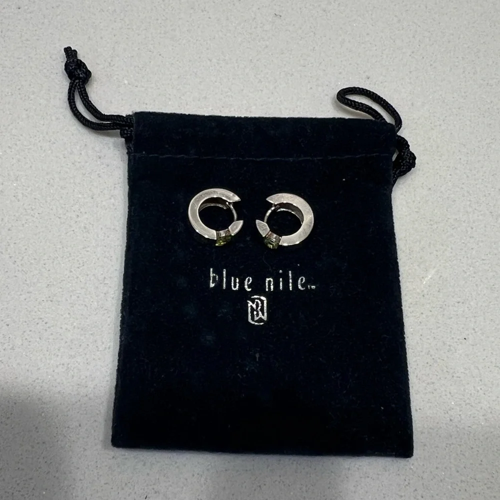 Blue Nile Silver & Peridot Huggie Earrings - Picture 6 of 6
